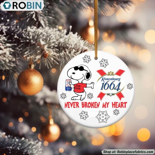 Snoopy Kronenbourg 1664 Beer Never Broke My Heart Christmas Ornament