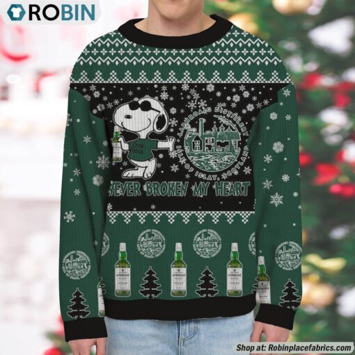 Snoopy Laphroaig Whisky Never Broke My Heart Christmas Ugly Sweatshirt and Sweater