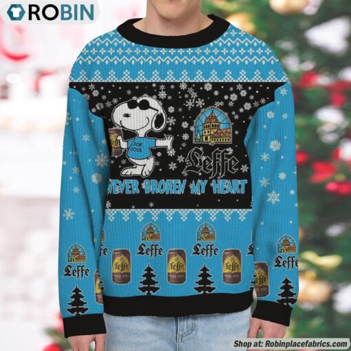 Snoopy Leffe beer Never Broke My Heart Christmas Ugly Sweatshirt and Sweater