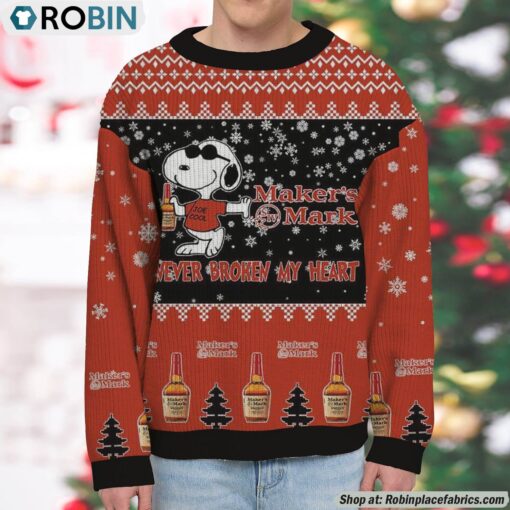 Snoopy Maker’s Mark Never Broke My Heart Christmas Ugly Sweatshirt and Sweater