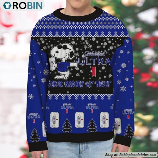 Snoopy Michelob Ultra Beer Never Broke My Heart Christmas Ugly Sweatshirt and Sweater