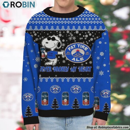 Snoopy New Belgium Fat Tire Never Broke My Heart Christmas Ugly Sweatshirt and Sweater