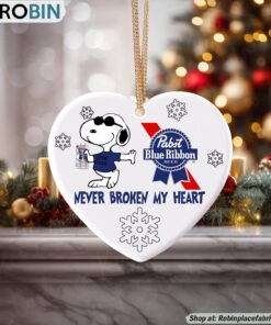Snoopy Pabst Blue Ribbon Beer Never Broke My Heart Christmas Ornament