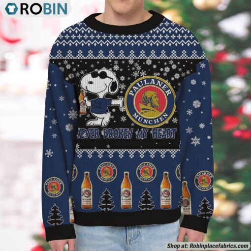 Snoopy Paulaner beer Never Broke My Heart Christmas Ugly Sweatshirt and Sweater