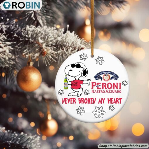 Snoopy Peroni Nastro Azzurro Beer Never Broke My Heart Christmas Ornament