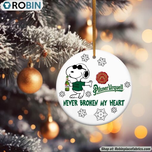 Snoopy Pilsner Urquell beer Never Broke My Heart Christmas Ornament