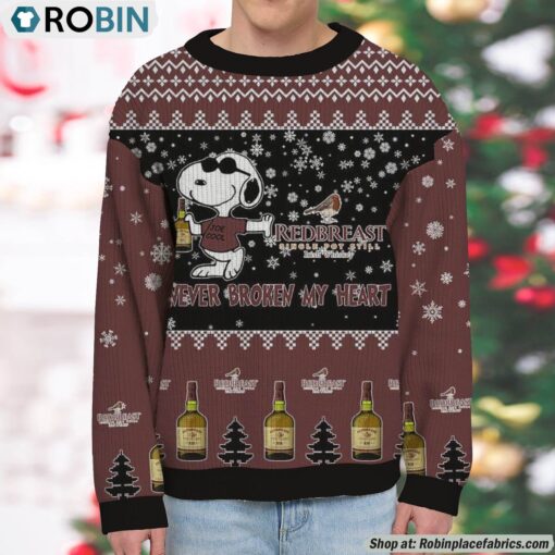 Snoopy Redbreast Whisky Never Broke My Heart Christmas Ugly Sweatshirt and Sweater