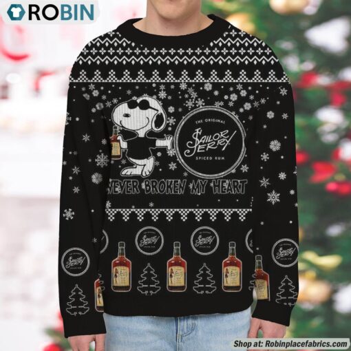 Snoopy Sailor Jerry Rum Never Broke My Heart Christmas Ugly Sweatshirt and Sweater