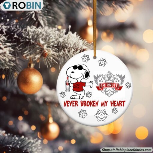 Snoopy Smirnoff Vodka Never Broke My Heart Christmas Ornament