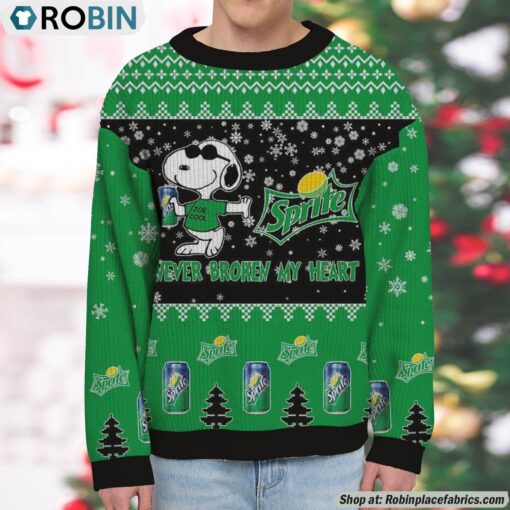 Snoopy Sprite Never Broke My Heart Christmas Ugly Sweatshirt and Sweater