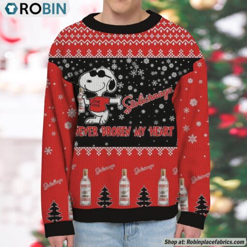 Snoopy Stolichnaya Vodka Never Broke My Heart Christmas Ugly Sweatshirt and Sweater