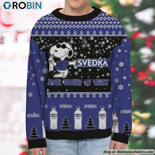 Snoopy Svedka Vodka Never Broke My Heart Christmas Ugly Sweatshirt and Sweater
