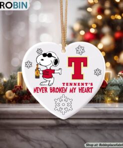 Snoopy Tennent’s Lager beer Never Broke My Heart Christmas Ornament