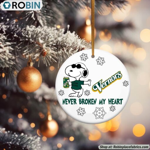 Snoopy Vernors Ginger Ale Never Broke My Heart Christmas Ornament