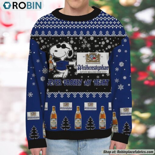 Snoopy Weihenstephaner beer Never Broke My Heart Christmas Ugly Sweatshirt and Sweater