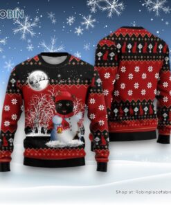 Snowman Black Cat Ugly Christmas Sweater, Christmas Gift For Cat Love