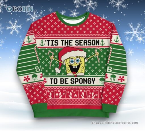 Spongebob Nickelodeon Tis The Season To Be Spongy Ugly Sweater and Sweatshirt