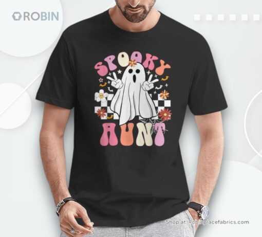 Spooky Aunt Floral Ghost Hippie Halloween Spooky Family Shirt