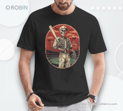Spooky Creepy Vintage Baseball Skeleton Halloween Boys Shirt