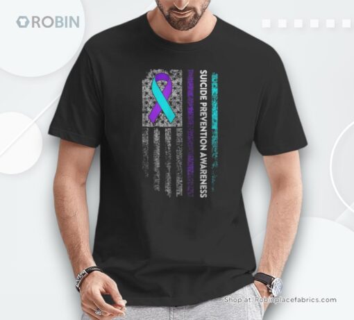 Suicide Prevention Awareness Ribbon American Flag Shirt