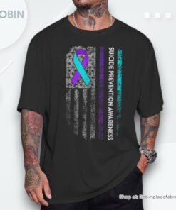 Suicide Prevention Awareness Ribbon American Flag Shirt