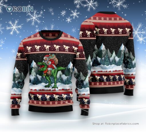 T Rex Santa Claus Ugly Christmas Sweatshirt, Sweater
