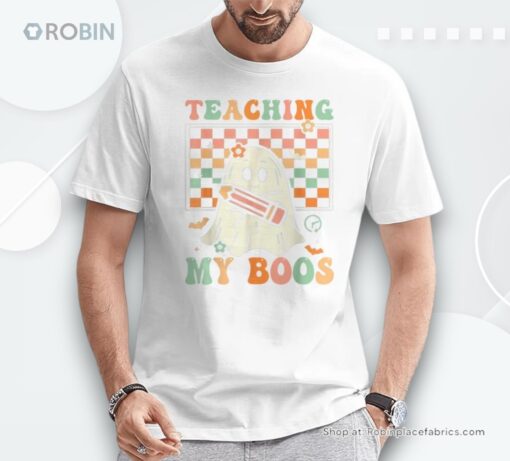 Teacher Cute Ghost Groovy Teacher Halloween Teaching My Boos Shirt