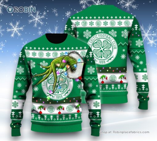 The Celtic Football Club 1888 Grinch Hand Design Sweater and Sweatshirt