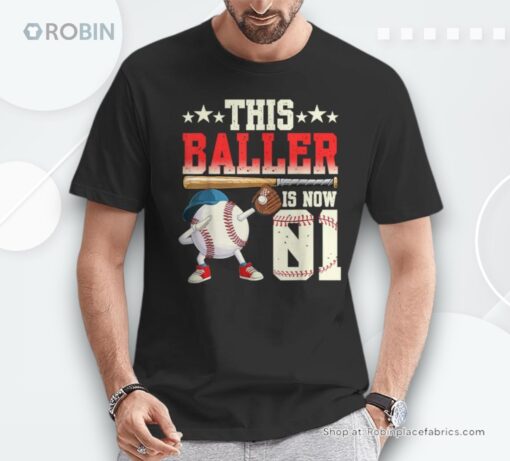 This Baller Is Now 1 Birthday Baseball Theme Bday Party Shirt