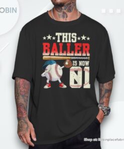 This Baller Is Now 1 Birthday Baseball Theme Bday Party Shirt