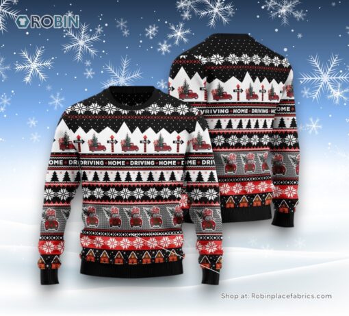 Truck Driving Home Ugly Christmas Sweater