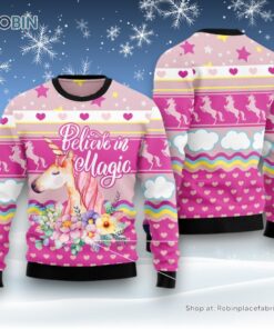 Unicorn Believe In Magic Ugly Christmas Sweater