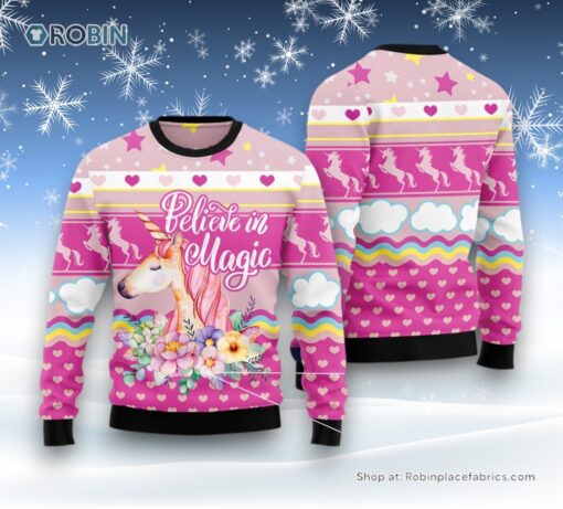 Unicorn Believe In Magic Ugly Christmas Sweater