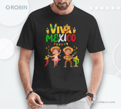 Viva Mexico Boy Girl Guitar Mexican Independence Day Fiesta Shirt