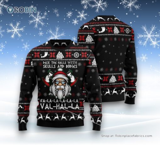 Viking Deck The Halls With Skulls Ugly Christmas Sweatshirt, Sweater