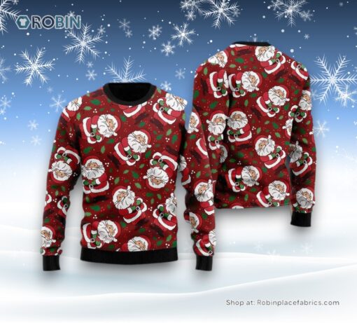 Vintage Santa Claus Ditsy Holly Pattern Ugly Christmas Sweater For Men And Women, Christmas Gift