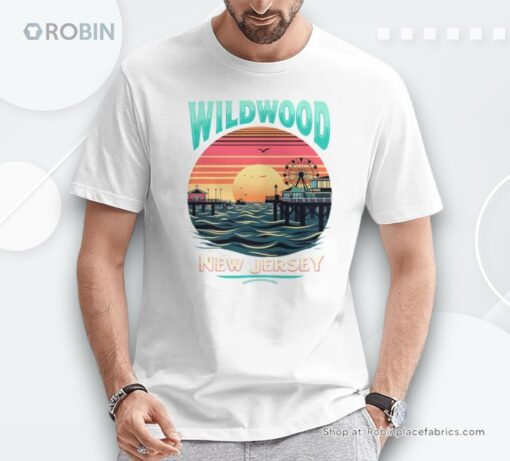 Vintage Sunset Beach Pier Scenic Wildwood New Jersey Shirt
