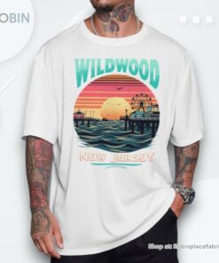 Vintage Sunset Beach Pier Scenic Wildwood New Jersey Shirt
