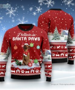 Vizsla I Believe In Santa Paws Ugly Christmas Sweater