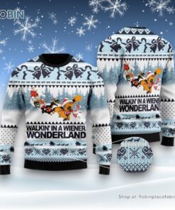 Walkin’ In A Wiener Wonderland Ugly Christmas Sweatshirt, Sweater, Christmas Gift For Dog Love