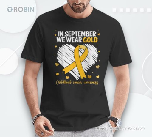 We Wear Gold Childhood Cancer Awareness Gold Ribbon Heart Shirt