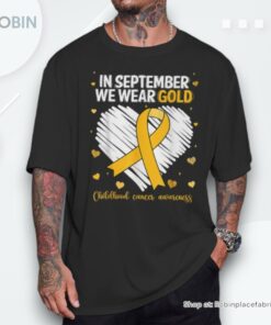We Wear Gold Childhood Cancer Awareness Gold Ribbon Heart Shirt