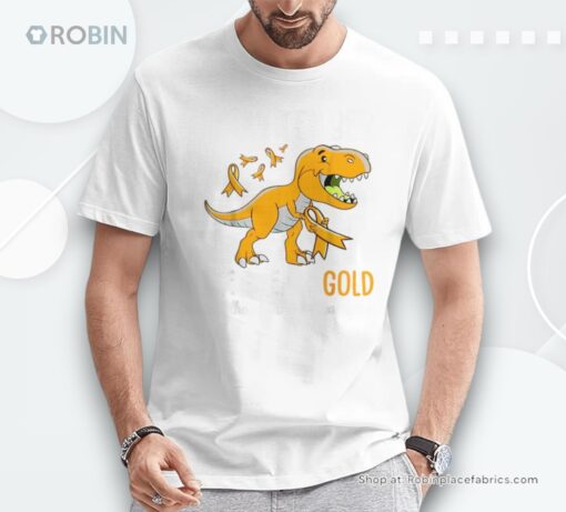 We Wear Gold Childhood Cancer Awareness Ribbon Dinosaur Shirt