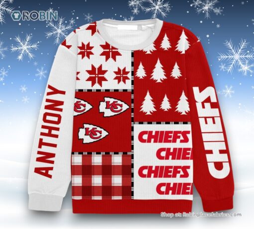 White Red Pattern Kansas City Chiefs Christmas Gift Custom Ugly Sweater and Sweatshirt