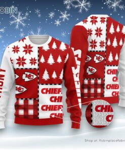White Red Pattern Kansas City Chiefs Christmas Gift Custom Ugly Sweater and Sweatshirt