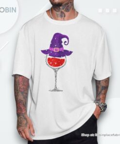 Wine Glass Witch Hat Cute Wine Lover Halloween Shirt