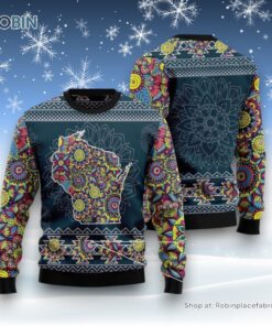 Wisconsin Blue Mandala Ugly Christmas Sweater
