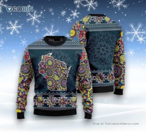 Wisconsin Blue Mandala Ugly Christmas Sweater