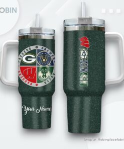 Wisconsin Sports Logo Team Custom Name Handle Cup Green Tumbler 40oz Wisconsin Sports Logo Team Custom Name Handle Cup Green Tumbler 40oz