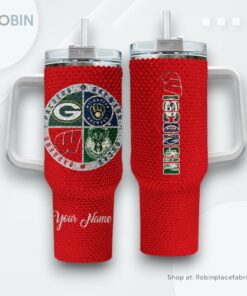 Wisconsin Sports Logo Team Custom Name Handle Cup Tumbler 40oz Wisconsin Sports Logo Team Custom Name Handle Cup Tumbler 40oz